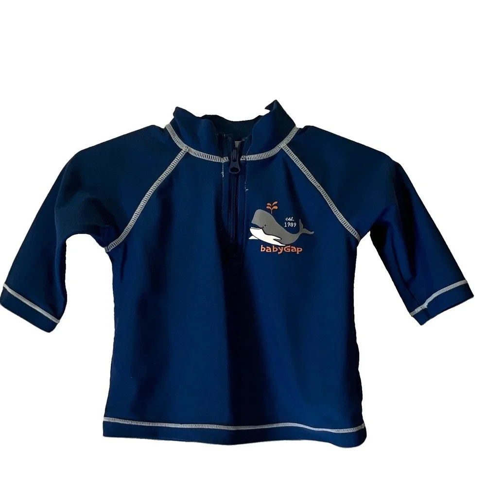 babyGap Blue Short Sleeve Zip Rash Guard Swim Shirt Whale 3-6 Months